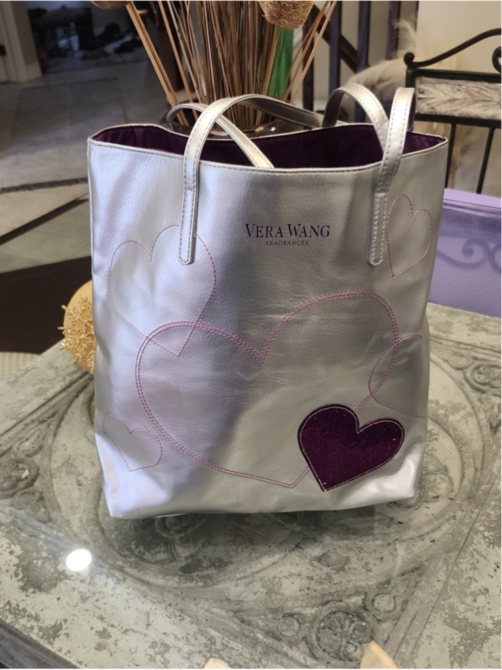 Vera Wang Silver Metalic Large Tote Like New